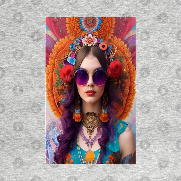 Bohemian psychedelic peace flower power girl art by ZiolaRosa